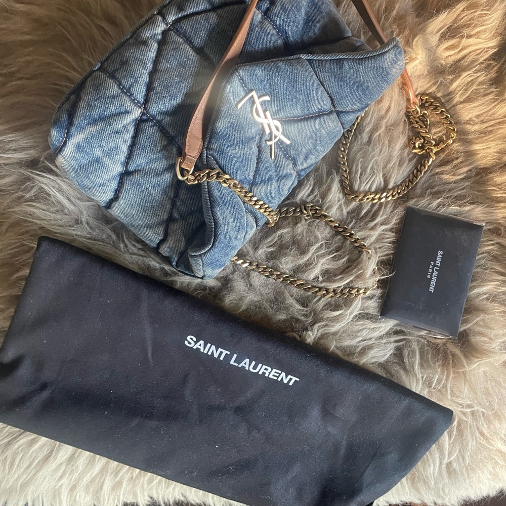Saint Laurent Blue Quilted Shoulder Bag with Chain Detail